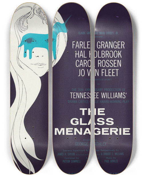 Triptych art skateboard deck of Artcraft Lithograph The Glass Menagerie by Artcraft Lithograph (1905-1970)