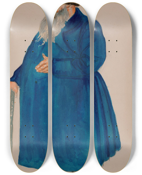 Triptych art skateboard deck of Boris Kustodiev Costume Design For The Merchant Dikoy From Alexander Ostrovskys Play The Storm by Boris Kustodiev (1878-1927)