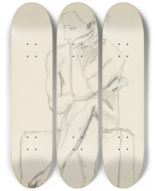 Triptych art skateboard deck of Adolf Sternschuss Akt Siedzcej Kobiety_8 by Adolf Sternschuss (1873-1915)