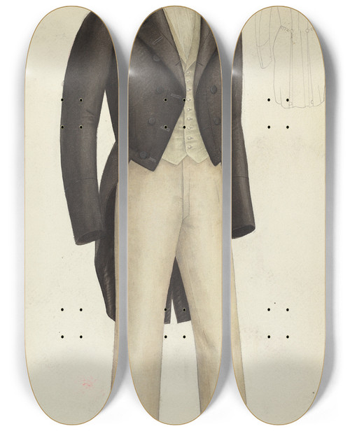 Triptych art skateboard deck of Henry De Wolfe Boys Coat And Trousers_2 by Henry De Wolfe
