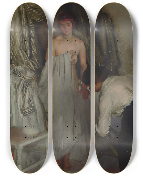 Triptych art skateboard deck of Isabel Codrington The Bath by Isabel Codrington (1874-1943)