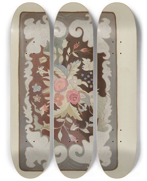 Triptych art skateboard deck of Lillian M Mosseller Hooked Rug_3 by Lillian M Mosseller