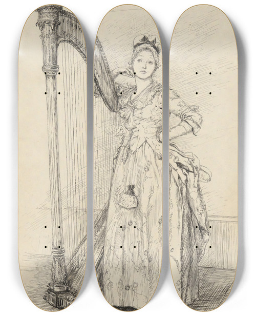 Triptych art skateboard deck of Edwin Austin Abbey Ah Me Study For Illustration To Oliver Goldsmiths She Stoops To Conquer by Edwin Austin Abbey (1852-1911)