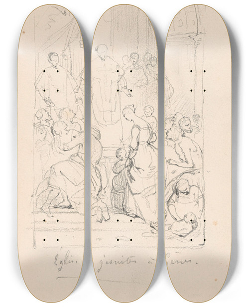 Triptych art skateboard deck of Nicaise De Keyser The Miracles Of Saint Ignatius Of Loyola by Nicaise De Keyser (1813-1887)