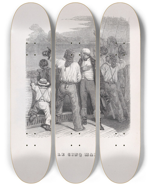 Triptych art skateboard deck of J J Grandville The Fifth Of May by J J Grandville (1803-1847)