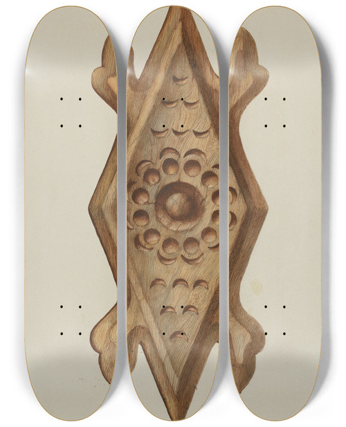 Triptych art skateboard deck of Harry Mann Waddell Detail Side Of Confessional by Harry Mann Waddell (1876-1956)