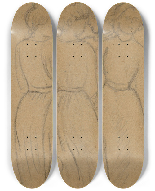 Triptych art skateboard deck of Aristide Maillol Jeunes Filles by Aristide Maillol (1861-1944)