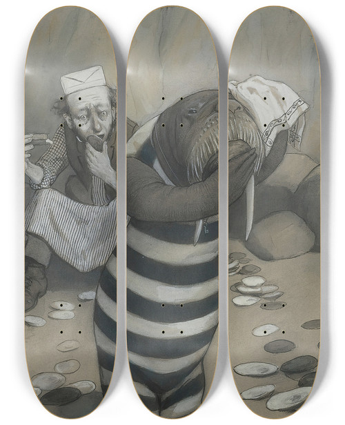 Triptych art skateboard deck of Peter Newell I Weep For You The Walrus Said by Peter Newell (1862-1924)