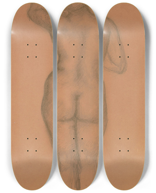 Triptych art skateboard deck of Aristide Maillol Nude Seen From The Back by Aristide Maillol (1861-1944)