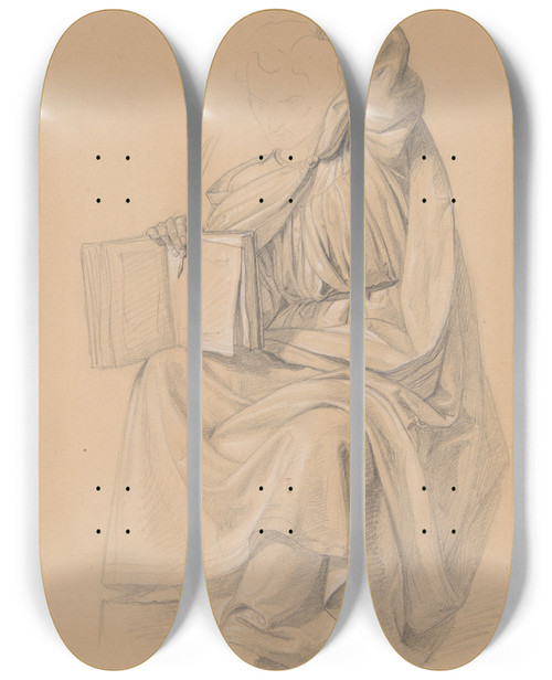 Triptych art skateboard deck of Jzef Simmler Study Of The Prophet Isaiahs Robes For The Painting The Immaculate Conception Of The Blessed Virgin Mary by Jozef Simmler (1823-1868)