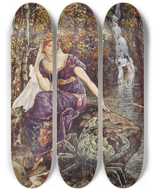 Triptych art skateboard deck of Henry Justice Ford The Queen The Crab by Henry Justice Ford (1860-1941)