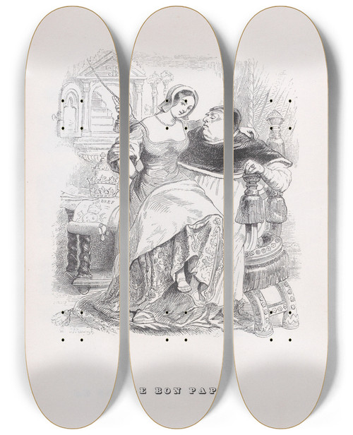 Triptych art skateboard deck of J J Grandville The Good Pope by J J Grandville (1803-1847)