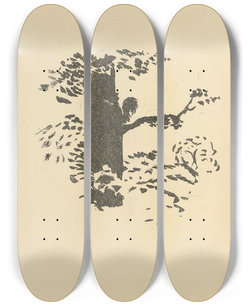 Triptych art skateboard deck of Pierre Bonnard Histoires Naturelles Pl 44 by Pierre Bonnard (1867-1947)