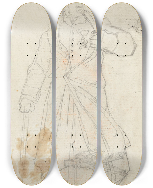 Triptych art skateboard deck of Thodore Gricault Study For Swiss Sentry At The Louvre by Theodore Gericault (1791-1824)