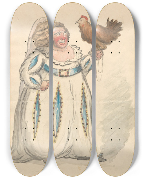 Triptych art skateboard deck of George Moutard Woodward Leonora In The Padlock by George Moutard Woodward (1765-1809)