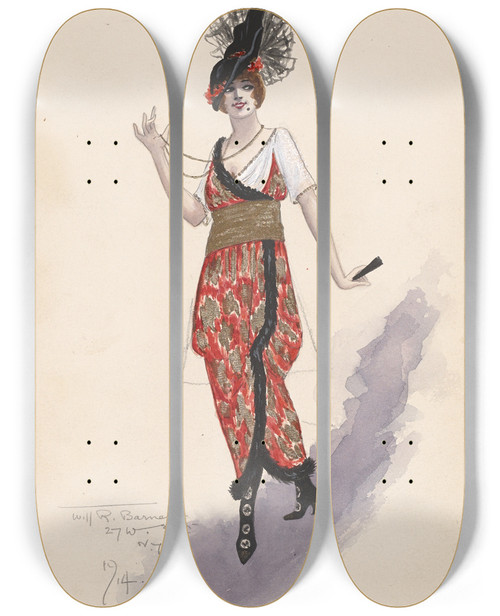 Triptych art skateboard deck of Will R Barnes Tillie Act I 29 by Will R Barnes (1939)