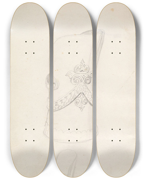 Triptych art skateboard deck of Adolph Tidemand Kubbestoler Ben I Tuddal by Adolph Tidemand (1814-1876)