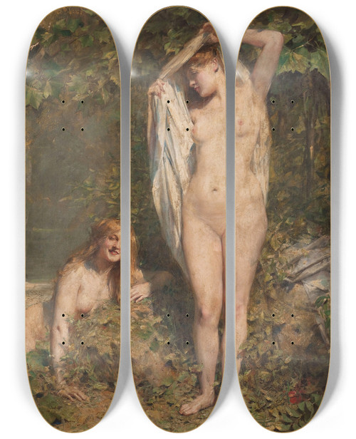 Triptych art skateboard deck of Lon Franois Comerre Au Soleil by Leon Francois Comerre (1850-1916)