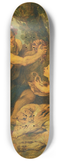 Follower of Peter Paul Rubens - A Drinking Man With Putti And A Tiger 8.25 inch art skate deck