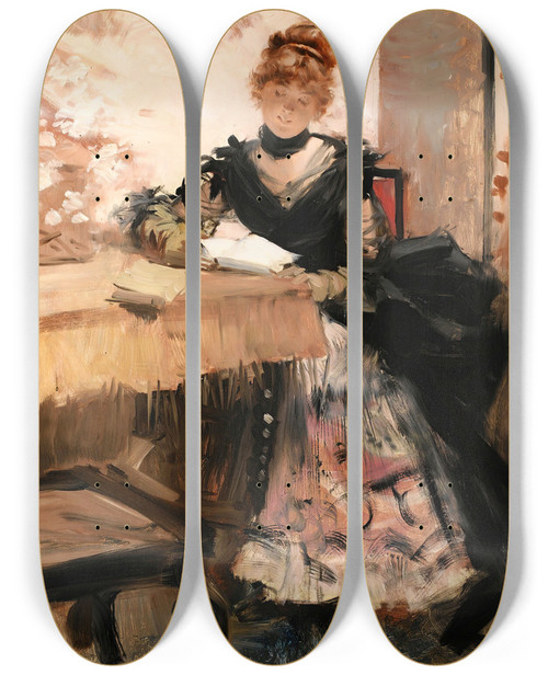 Triptych art skateboard deck of Franois Flameng La Lettre by Francois Flameng (1856-1923)