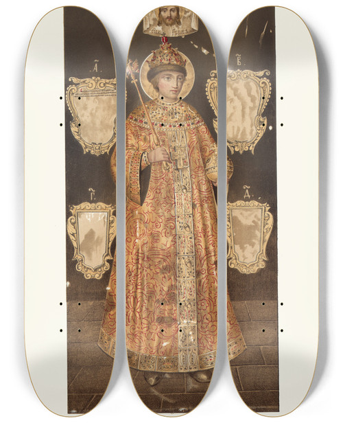 Triptych art skateboard deck of Fedor Grigoryevich Solntsev Odezhda Tsarskaia Izobrazhenie Tsaria Feodora Alekseevicha V Arkhangelskom Sobore by Fedor Grigoryevich Solntsev (1801-1892)
