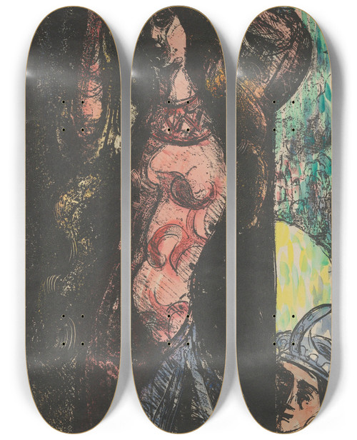Triptych art skateboard deck of Emile Bernard Countess Brushes Her Hair Esmre Or Dancing Music Esmre by Emile Bernard (1868-1941)