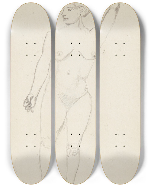 Triptych art skateboard deck of Adolf Sternschuss Akt Stojcej Kobiety Trzymajcej Rk Na Gowie by Adolf Sternschuss (1873-1915)