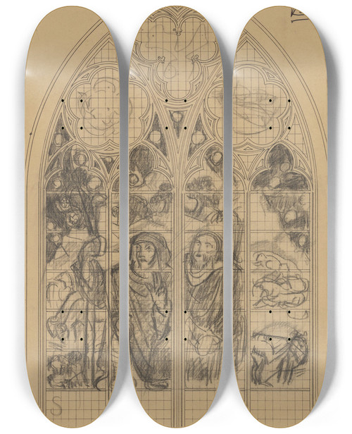 Triptych art skateboard deck of Richard Nicolas Roland Holst Ontwerp Voor Raam In De Frederik Van Sierckkapel In De Dom Te Utrecht De Verkondiging Aan De Herders by Richard Nicolaus Roland Holst (1868-1938)