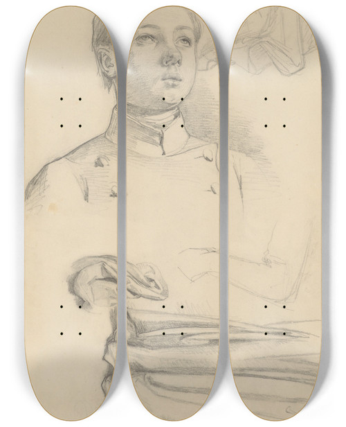 Triptych art skateboard deck of Jzef Simmler Studium Gowy Chopca by Jozef Simmler (1823-1868)