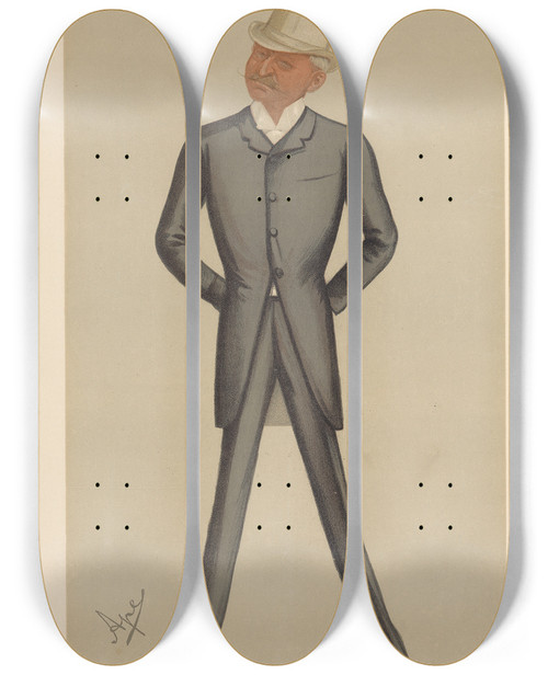 Triptych art skateboard deck of Carlo Pellegrini Explorers And Inventors Little Menlo Colonel George E Gouraud 13 April 1889 by Carlo Pellegrini (1839-1889)