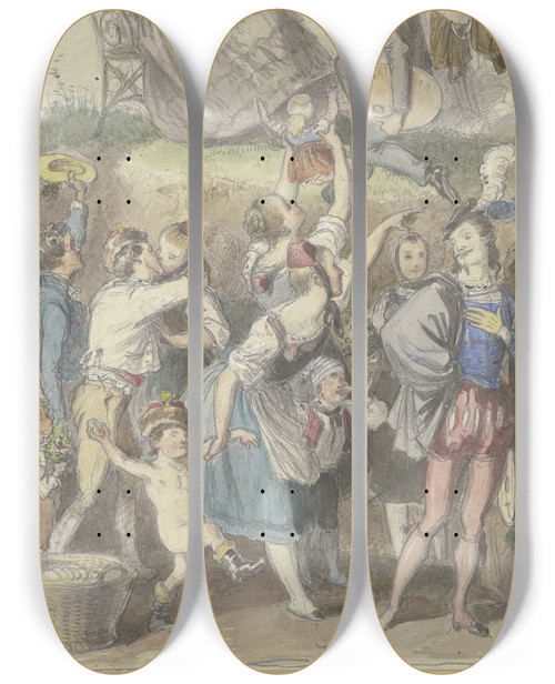 Triptych art skateboard deck of Albert Hendschel Bekrnzung Eines Knstlers Unterhalb Viel Volk_2 by Albert Hendschel (1834-1883)