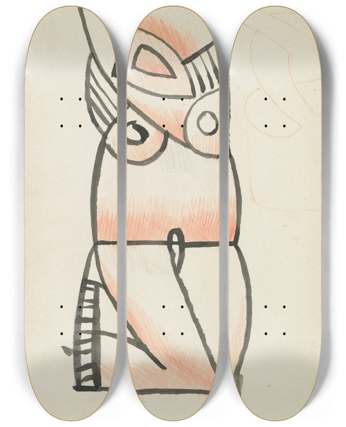 Triptych art skateboard deck of Henri Gaudierbrzeska Crouching Female by Henri Gaudier-Brzeska (1891-1915)