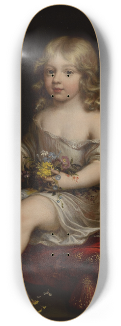 Follower of Pierre Mignard - Portrait of a young boy seated on a cushion holding flowers 8.25 inch art skate deck