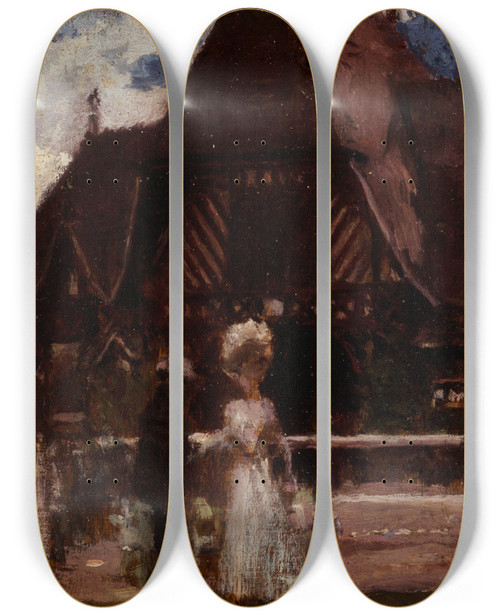 Triptych art skateboard deck of Henri Gervex Tude Pour Un Tableau Non Identifi Montrant Lhippodrome De Deauville by Henri Gervex (1852-1929)
