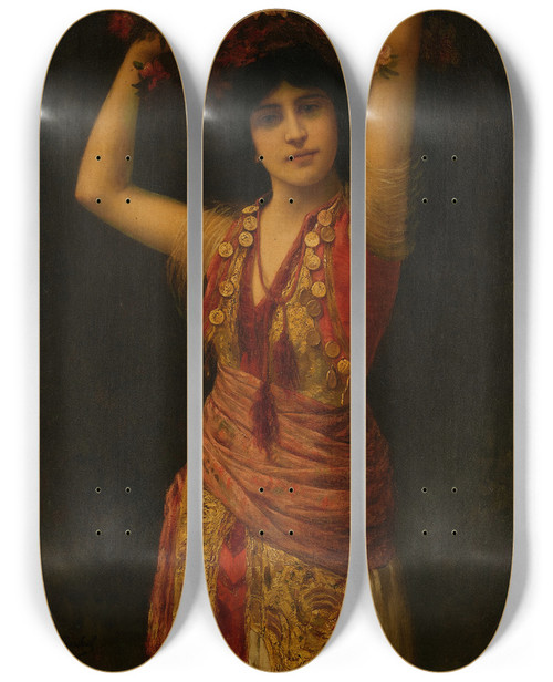 Triptych art skateboard deck of Jeanjosephbenjamin Constant Woman With Basket by Jean-Joseph-Benjamin Constant (1845-1902)