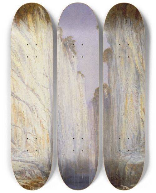 Triptych art skateboard deck of Edward Lear The Marble Rocks Nerbudda Jubbolpore by Edward Lear (1812-1888)