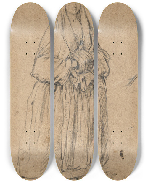 Triptych art skateboard deck of Pietro Longhi Standing Woman Holding A Muff Turned Slightly To The Right by Pietro Longhi (1702-1785)