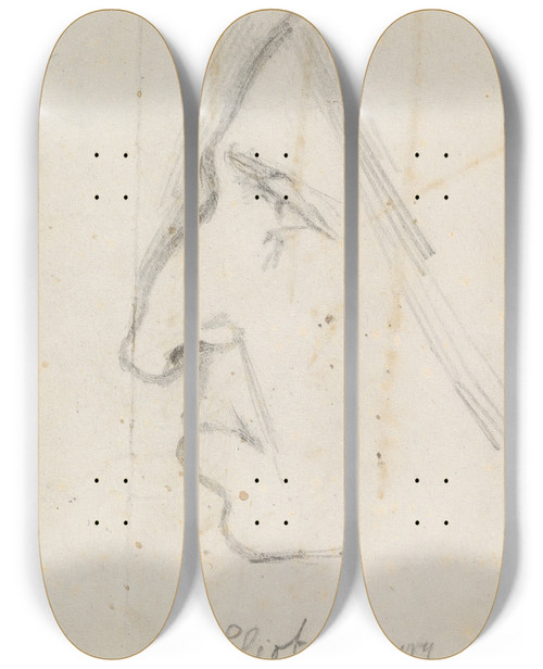 Triptych art skateboard deck of George Richmond Portrait Of George Eliot Seen In Profile To The Left by George Richmond (1809-1896)