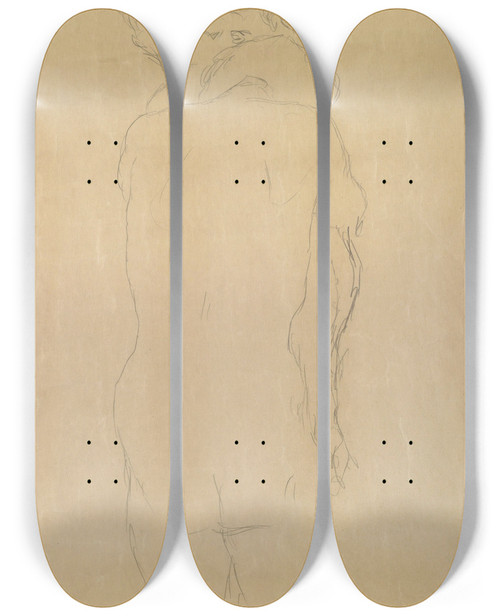 Triptych art skateboard deck of Gustav Klimt Adam Und Eva Studie by Gustav Klimt (1862-1918)