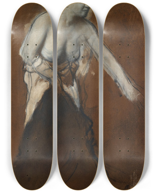 Triptych art skateboard deck of Edgar Degas Young Woman Half Undressed Young Woman At The Toilet by Edgar Degas (1834-1917)