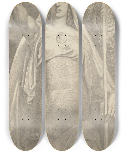 Triptych art skateboard deck of Ferdinand Fellner Germanische Priesterin Mit Eichenkranz by Ferdinand Fellner (1799-1859)