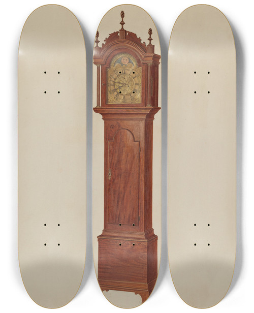 Triptych art skateboard deck of Francis Borelli Tall Clock by Francis Borelli