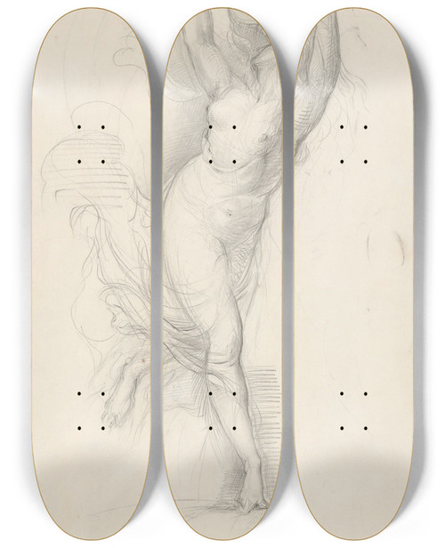 Triptych art skateboard deck of George Richmond Jocund Day Stands Tip Toe On The Misty Mountain Tops Shakespeare Romeo And Juliet Act 3 Scene 5 by George Richmond (1809-1896)