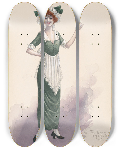 Triptych art skateboard deck of Will R Barnes Tillie Act I 28 by Will R Barnes (1939)