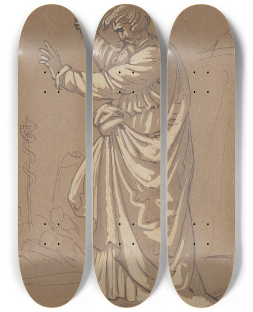 Triptych art skateboard deck of Robert Walter Weir Aaron Converting His Staff Into A Serpent by Robert Walter Weir (1803-1889)