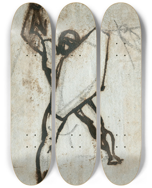 Triptych art skateboard deck of David Humbert De Superville Krijger Met Geheven Speer Achter Schild En Face by David Humbert De Superville (1770-1849)