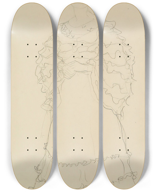Triptych art skateboard deck of Gustav Klimt Stehend Etwas Nach Links Die Hnde Ineinandergelegt Standing Figure Facing Slightly To The Left Hands Folded by Gustav Klimt (1862-1918)