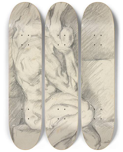 Triptych art skateboard deck of Paul Czanne Sketch Of Anatomical Sculpture by Paul Cezanne (1839-1906)