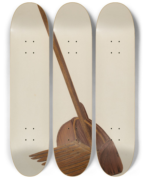Triptych art skateboard deck of Frank Budash Cranberry Picker by Frank Budash