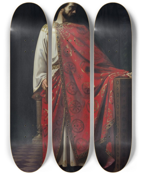 Triptych art skateboard deck of Lon Bonnat Fruela Ii Of Asturias King Of Asturias From 910 To 925 by Leon Bonnat (1833-1922)